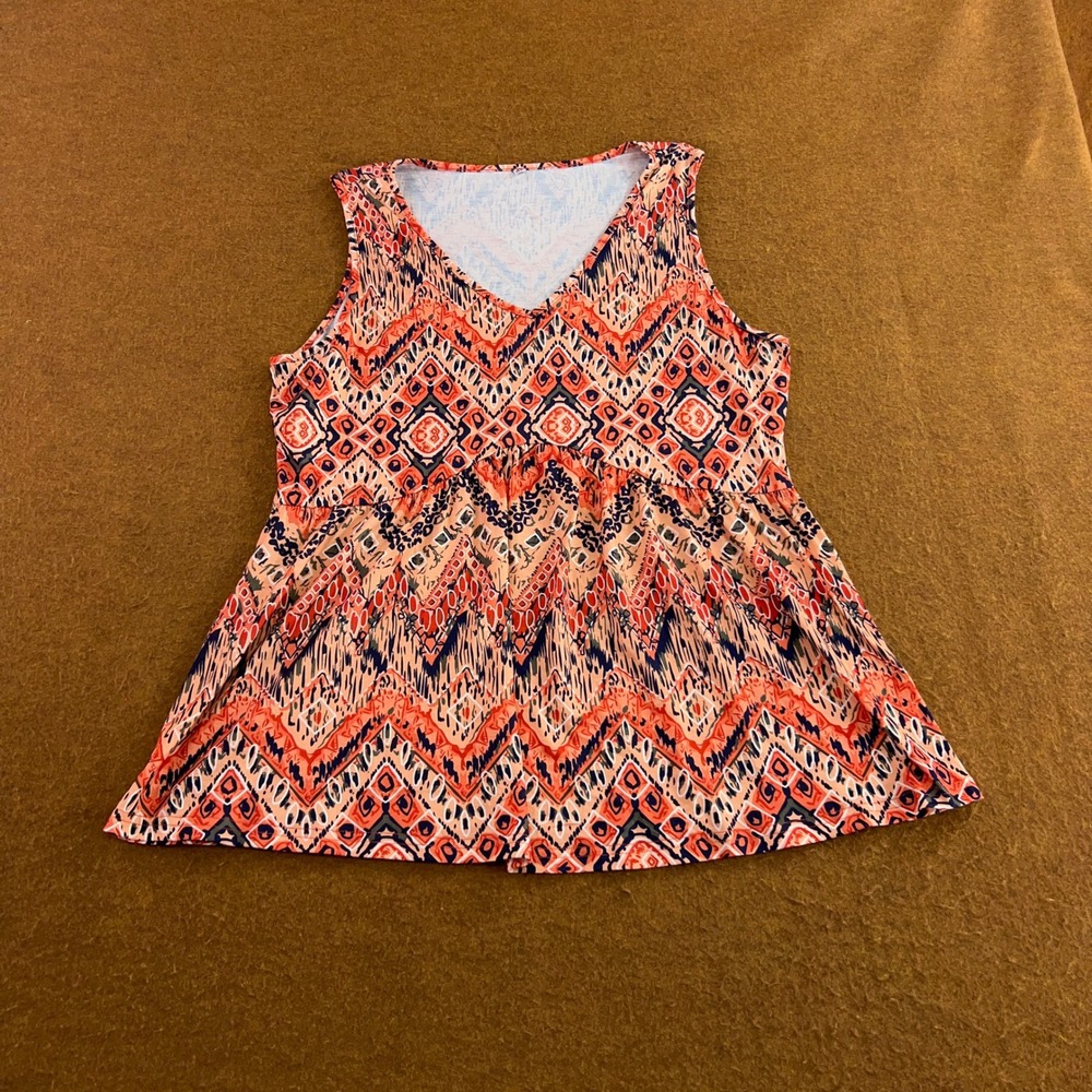 Unbranded Women XL Orange Tribal Geometric V-Neck Babydoll Tank Top New
